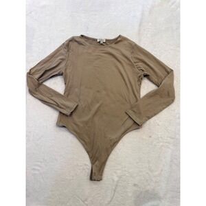Faded Rose Essentials Tan Long Sleeve‎ Crew Neck Thong Bodysuit XL